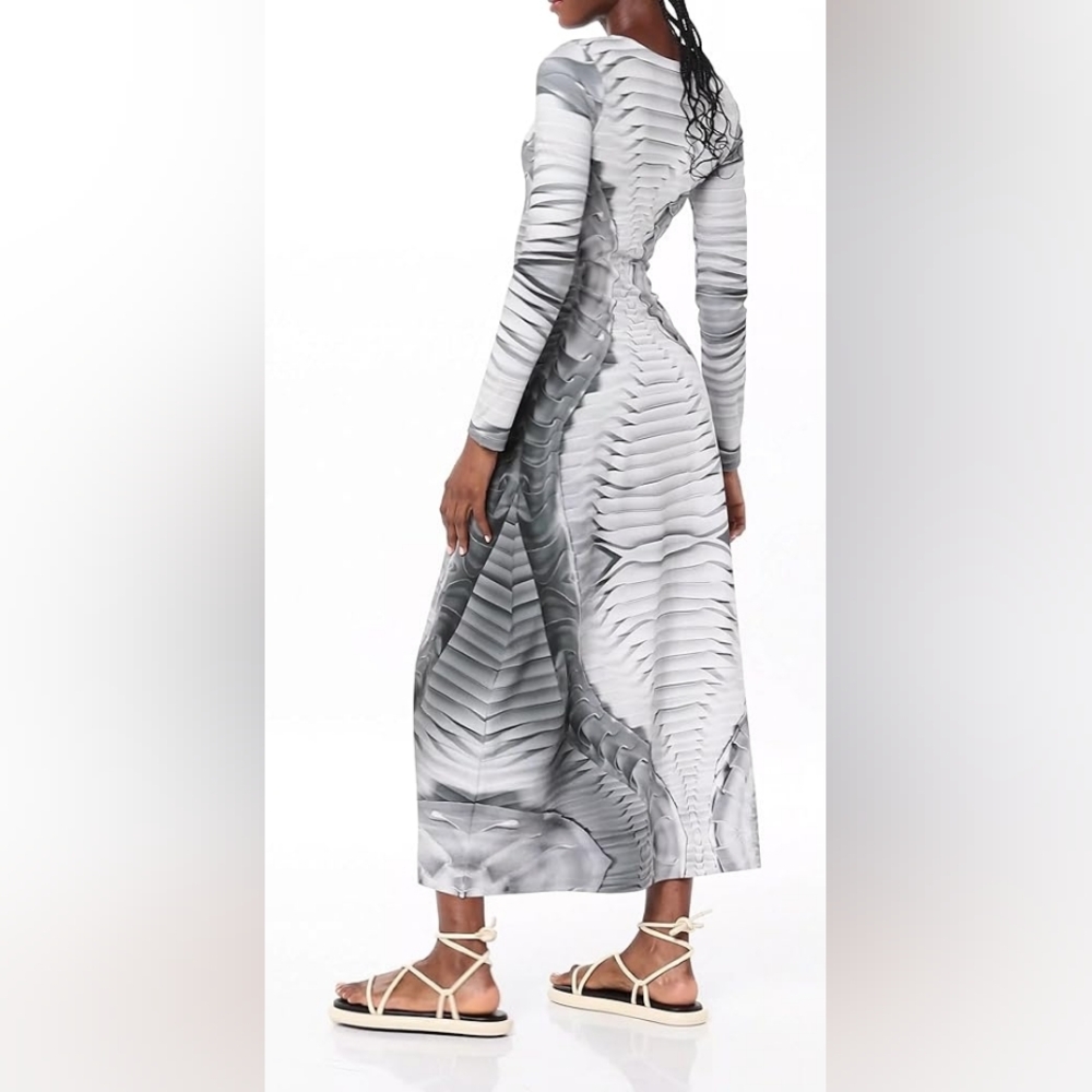 MAKING THE CUT Womens Wide Crew Neck Maxi Dress Graphic Grey White Size Small